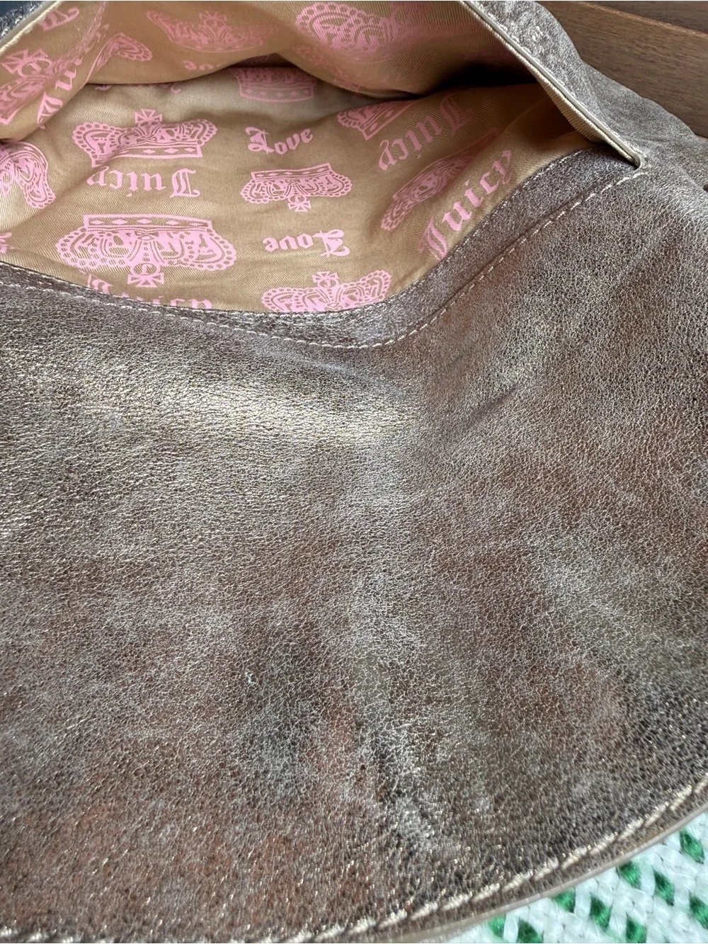 Juicy Couture Metallic Bronze Shoulder Bag with Studded Heart Charm